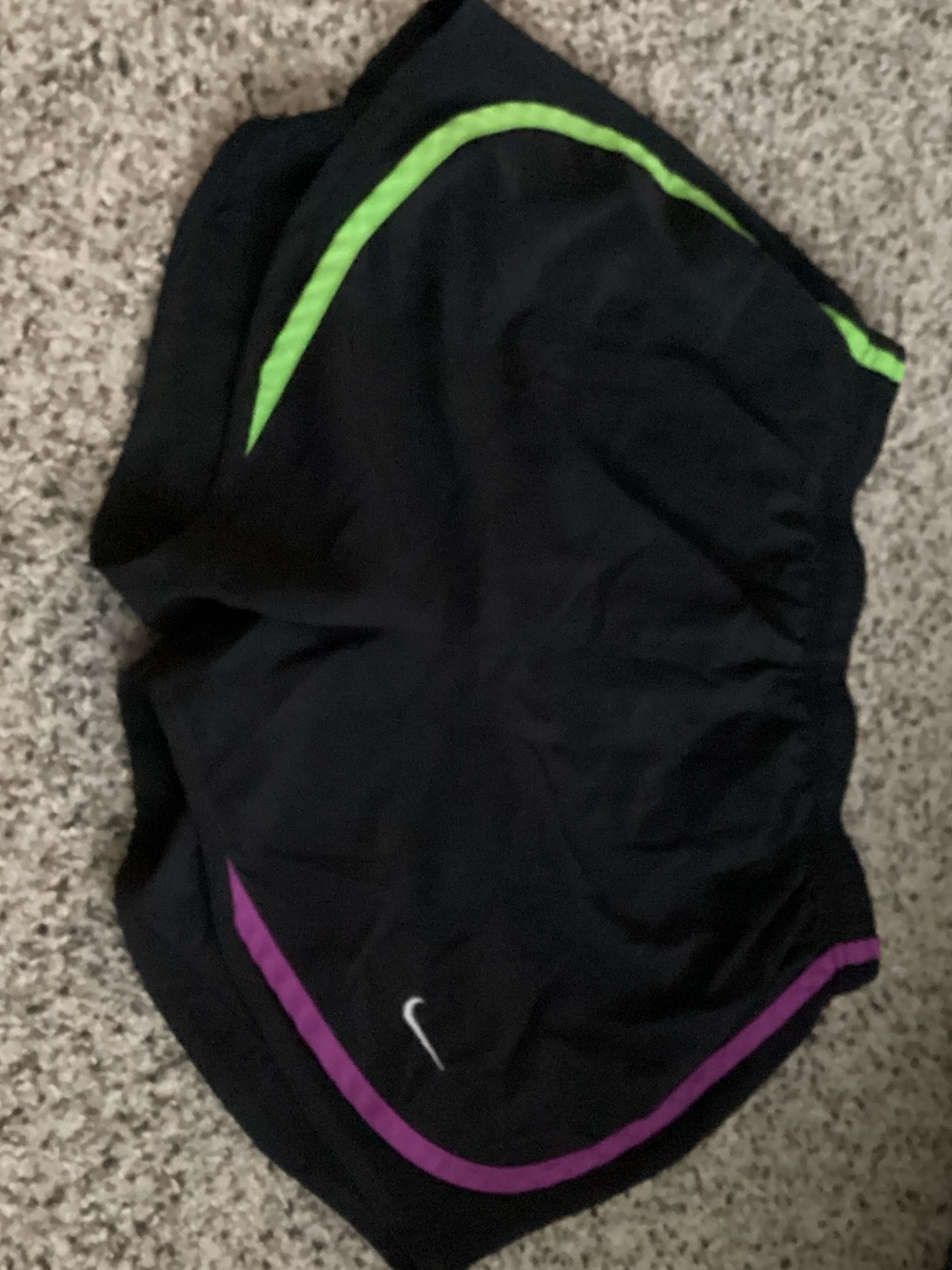 Nike Black Athletic Shorts with Green and Purple Trim